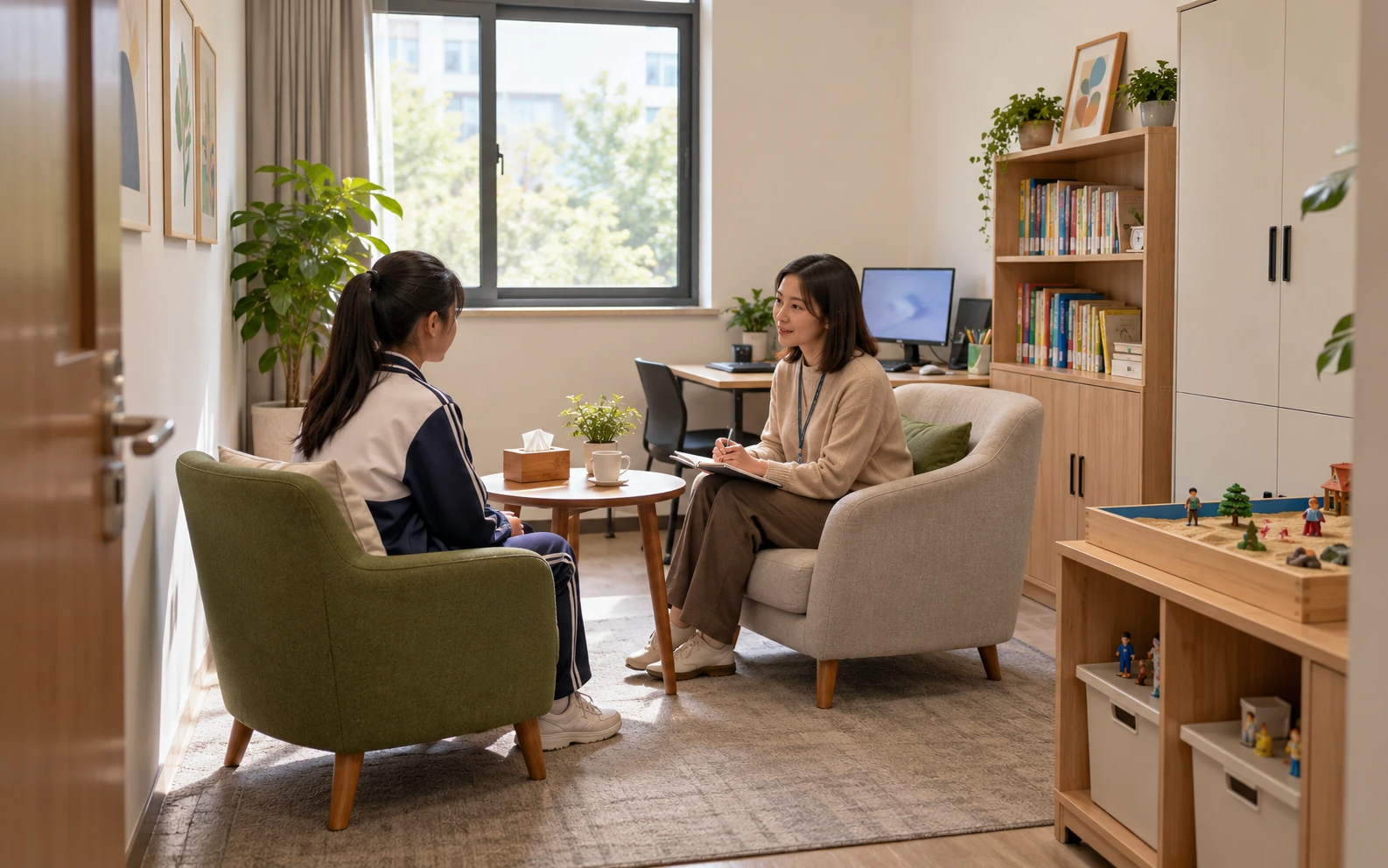 学校心理咨询空间中的个体辅导、沙盘与测评电脑