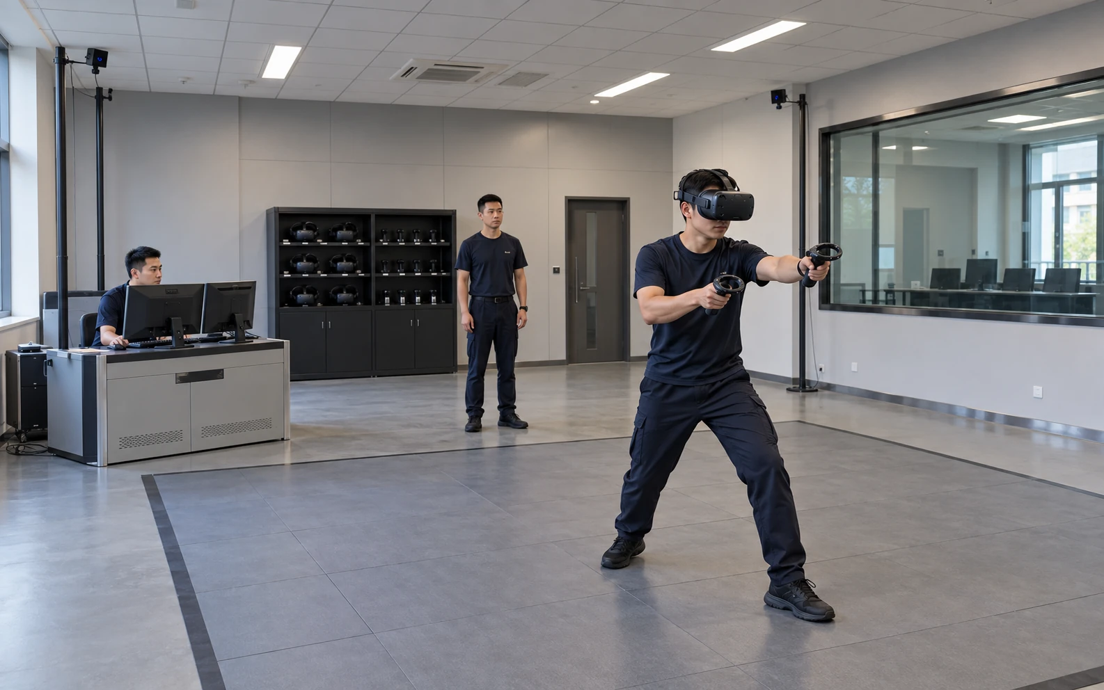公安院校VR训练空间中的训练者、定位设备与教员工位